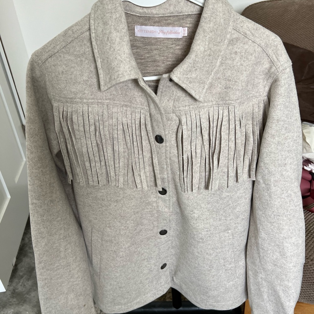 Tan Utility Jacket with Fringe Detail